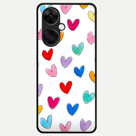 Playful Love Doodles Glass Case For Oneplus Nord CE3 back cover – full design glossy printed glass finish