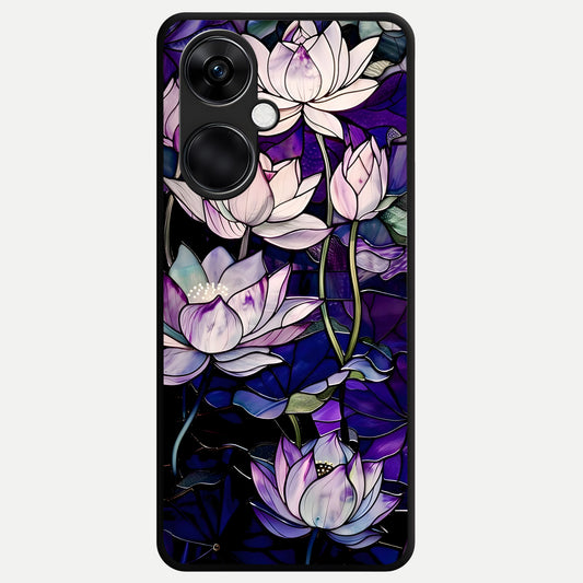  Purple Lotus Pattern Glass Case For Oneplus Nord CE3 back cover – full design glossy printed glass finish