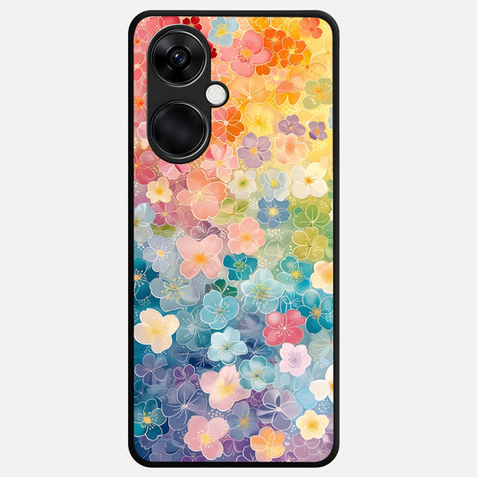  Rainbow Blossom Burst Glass Case For Oneplus Nord CE3 back cover – full design glossy printed glass finish