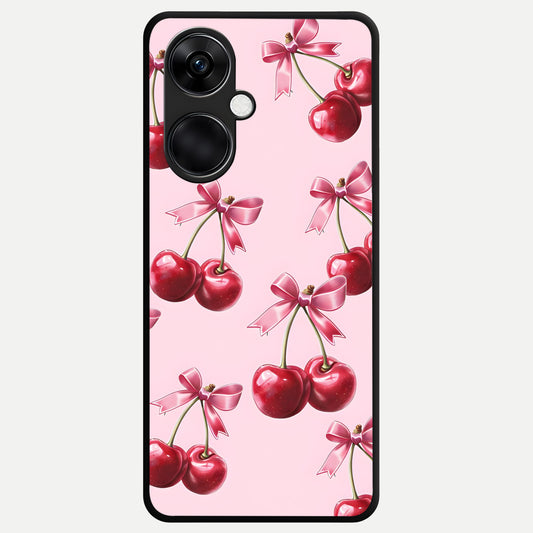  Red Cherries Pattern Glass Case For Oneplus Nord CE3 back cover – full design glossy printed glass finish