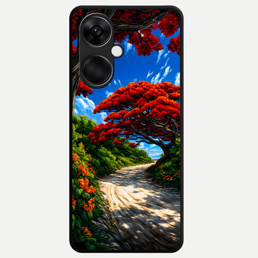  Red Trees Pathway Glass Case For Oneplus Nord CE3 back cover – full design glossy printed glass finish