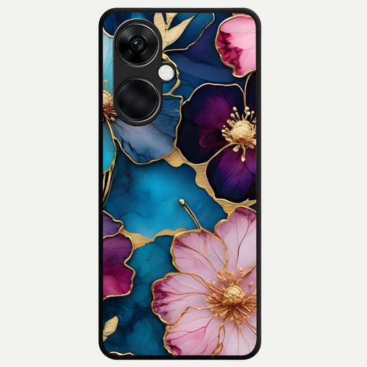  Sparkle Floral Glass Case For Oneplus Nord CE3 back cover – full design glossy printed glass finish