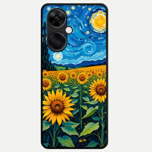  Starry Sunflower Dreams Glass Case For Oneplus Nord CE3 back cover – full design glossy printed glass finish