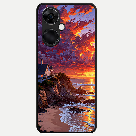  Sunset House By Sea Glass Case For Oneplus Nord CE3 back cover – full design glossy printed glass finish