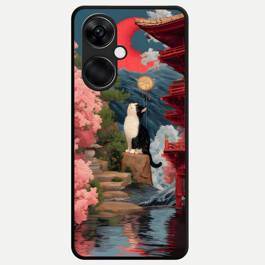  Temple Cat Scenery Glass Case For Oneplus Nord CE3 back cover – full design glossy printed glass finish