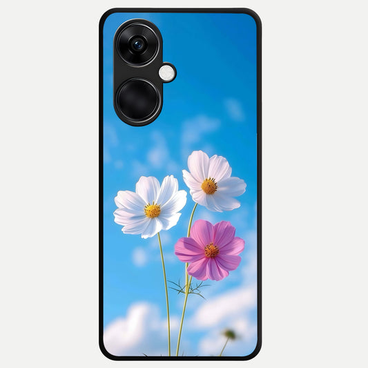  Tripple Flowers With Sky Glass Case For Oneplus Nord CE3 back cover – full design glossy printed glass finish