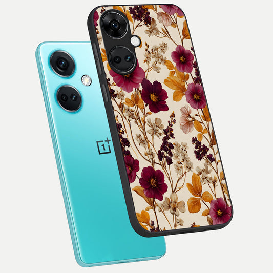  Autumn Wine Bloom phone case For Oneplus Nord CE3 showing premium glass back cover with detailed artwork