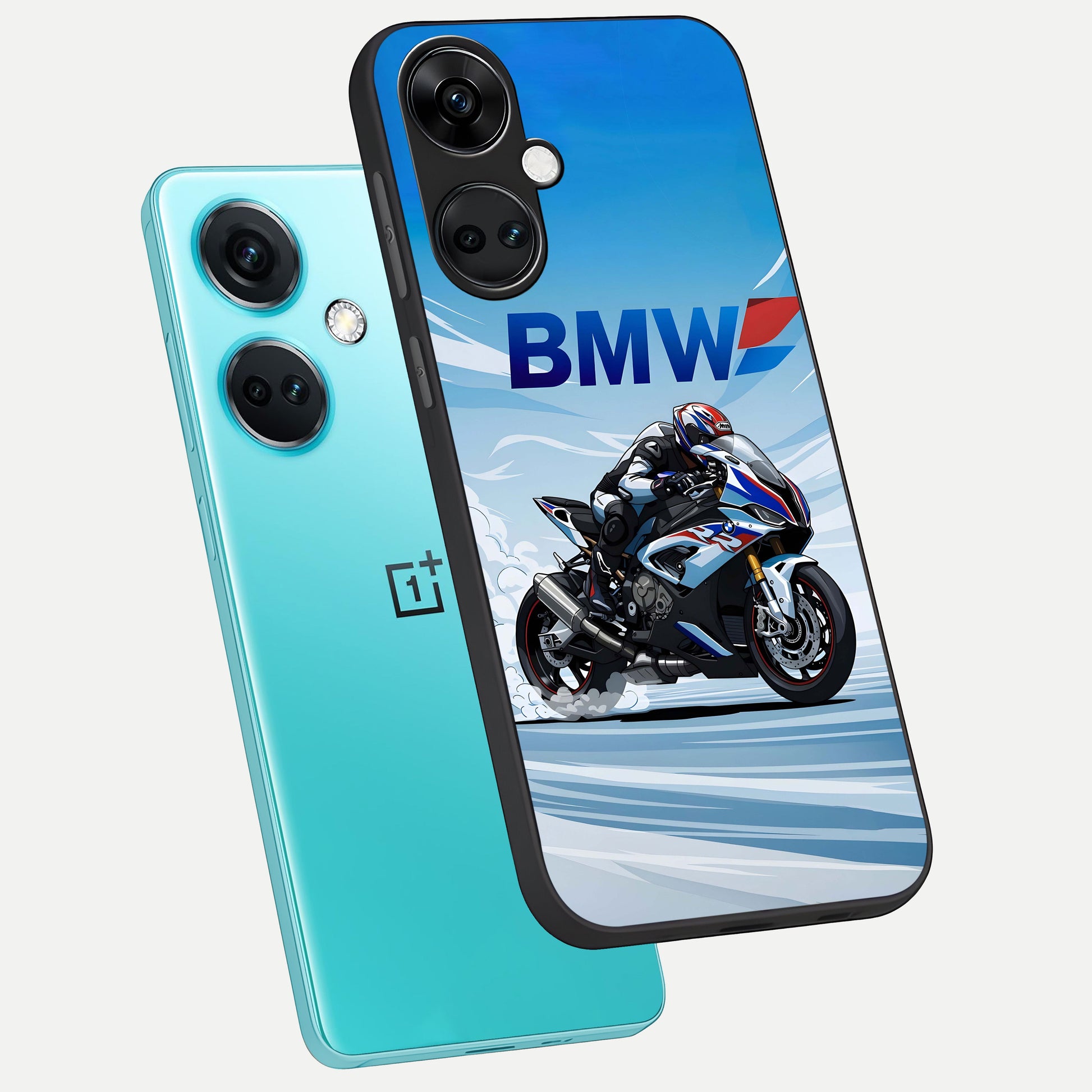  BMW Power Drift phone case For Oneplus Nord CE3 showing premium glass back cover with detailed artwork