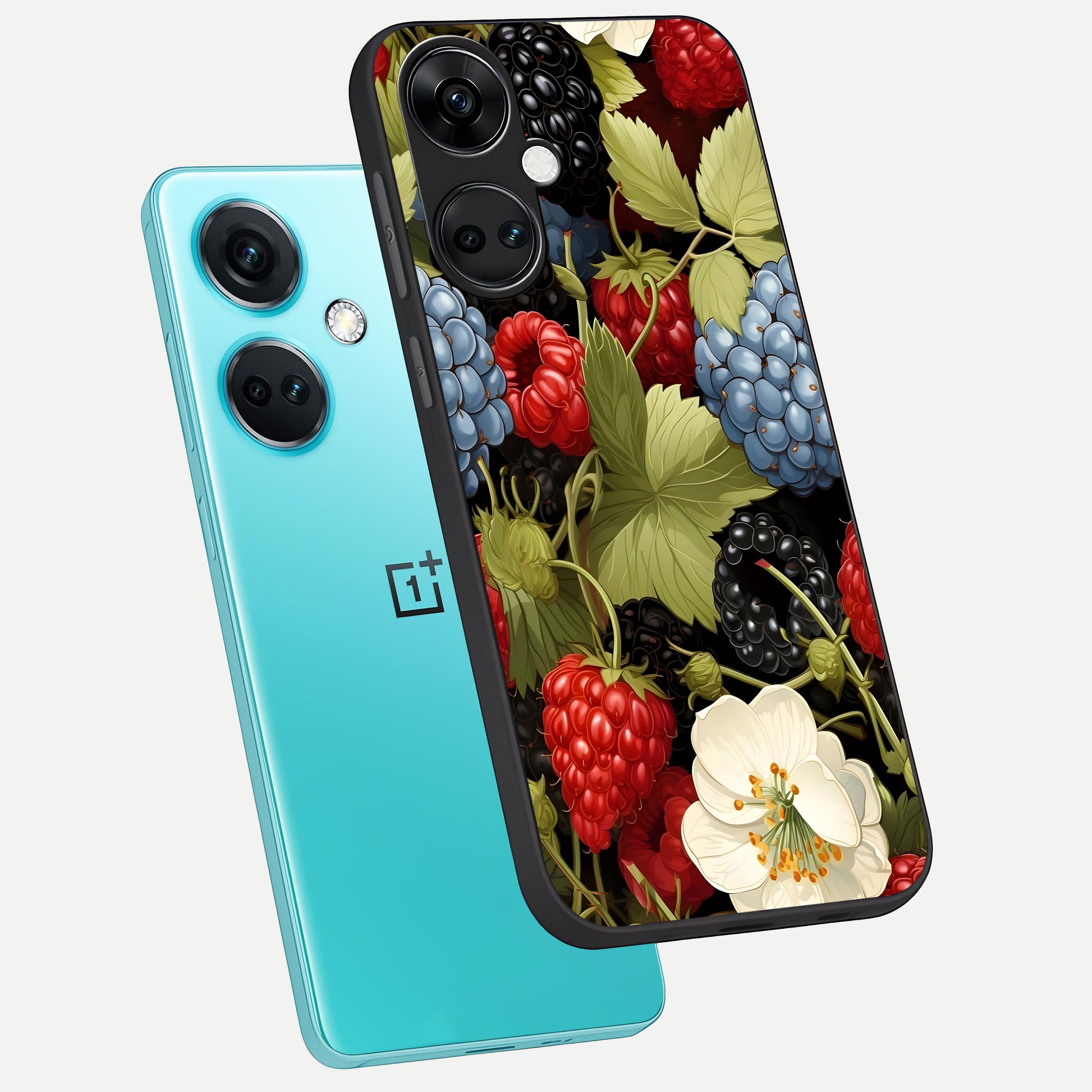  Berry Bloom Charm phone case For Oneplus Nord CE3 showing premium glass back cover with detailed artwork