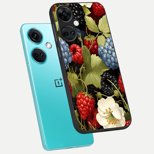  Berry Bloom Charm phone case For Oneplus Nord CE3 showing premium glass back cover with detailed artwork