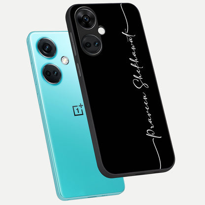  Black Tune Custom Name phone case For Oneplus Nord CE3 showing premium glass back cover with detailed artwork