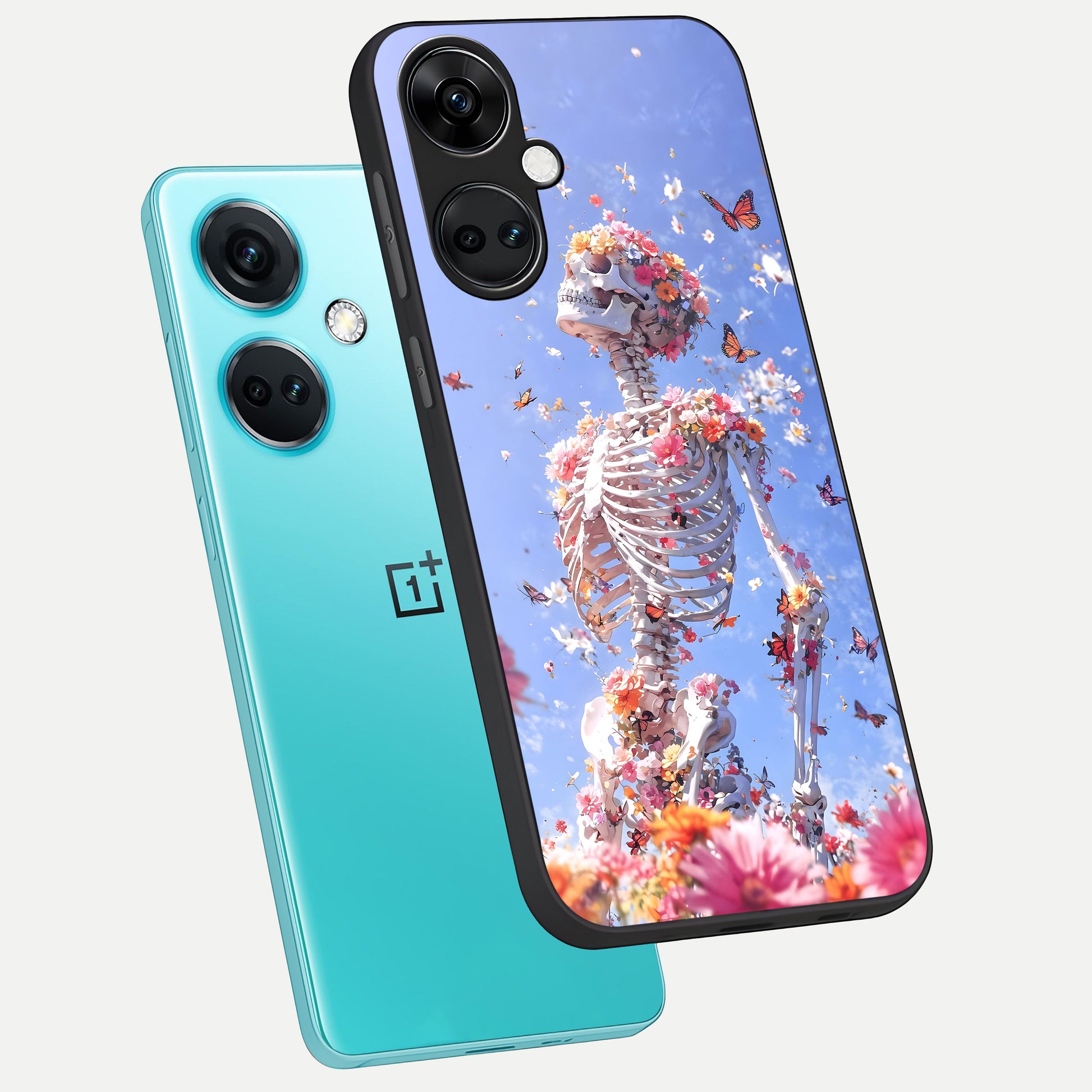  Bloom Beyond Bones phone case For Oneplus Nord CE3 showing premium glass back cover with detailed artwork