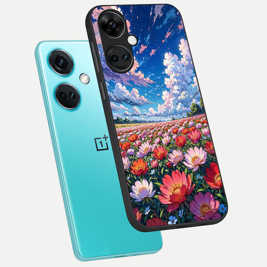  Blossom Sky Field phone case For Oneplus Nord CE3 showing premium glass back cover with detailed artwork