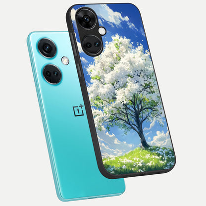  Blossom Sky Serenity phone case For Oneplus Nord CE3 showing premium glass back cover with detailed artwork