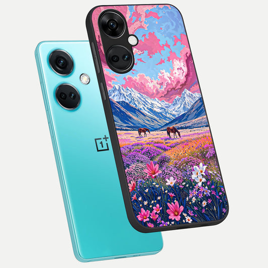  Blossom Valley Dream phone case For Oneplus Nord CE3 showing premium glass back cover with detailed artwork