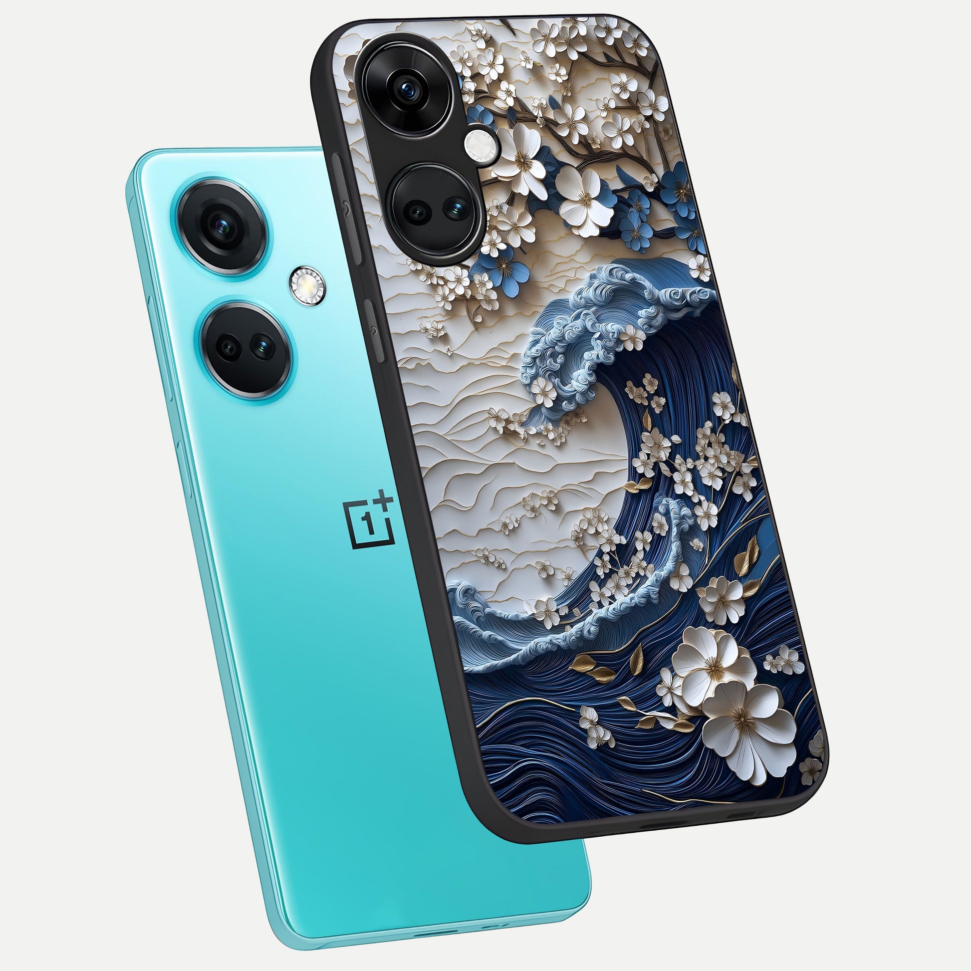  Blossom Wave Art phone case For Oneplus Nord CE3 showing premium glass back cover with detailed artwork