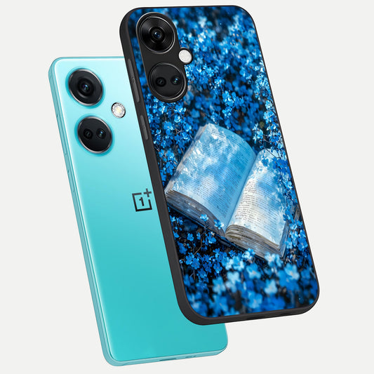  Blue Bloom Tales phone case For Oneplus Nord CE3 showing premium glass back cover with detailed artwork