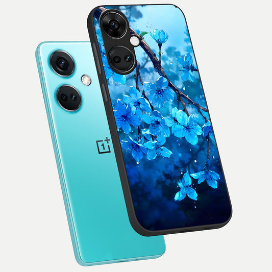  Blue Blossoms Branch phone case For Oneplus Nord CE3 showing premium glass back cover with detailed artwork
