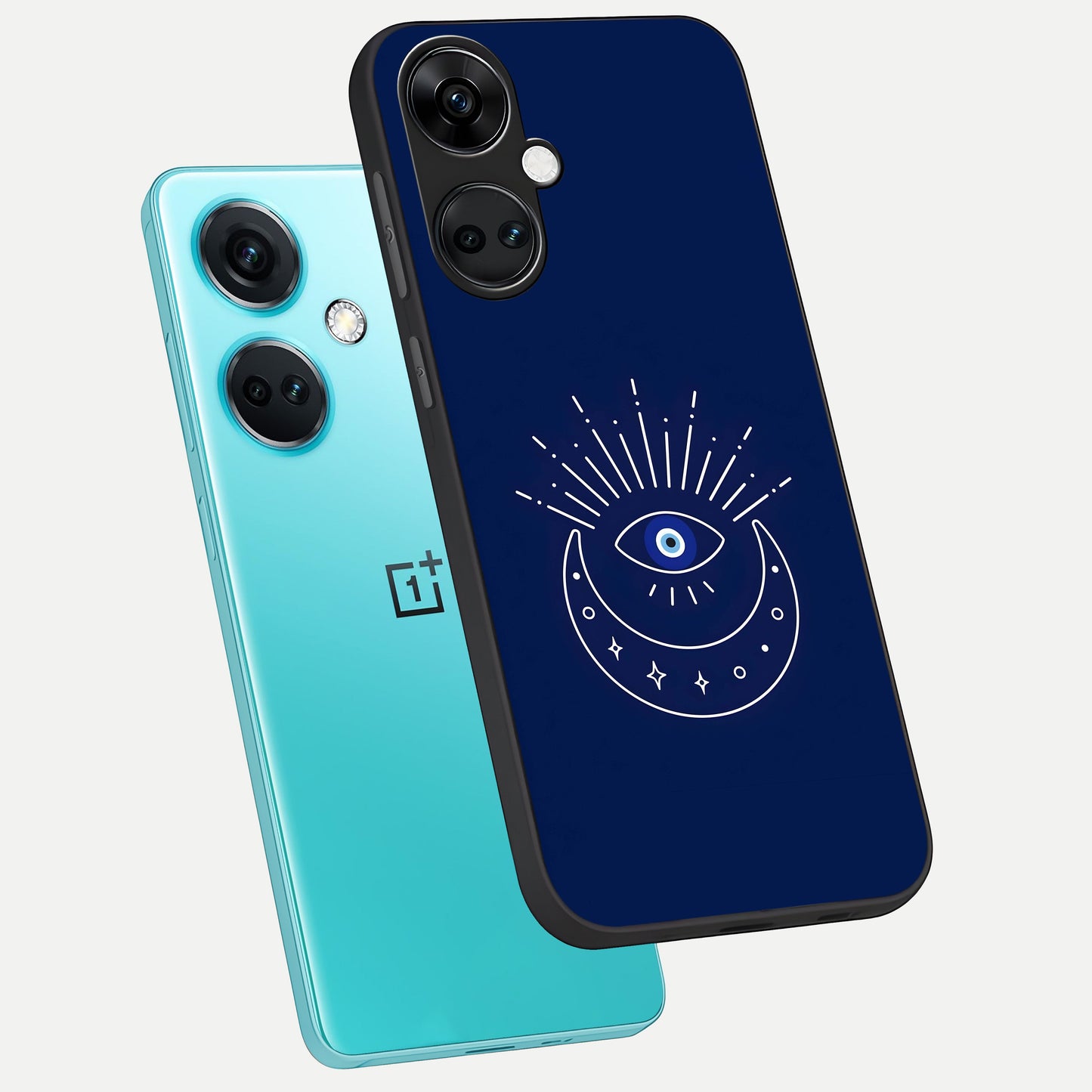  Blue Evil Eye phone case For Oneplus Nord CE3 showing premium glass back cover with detailed artwork
