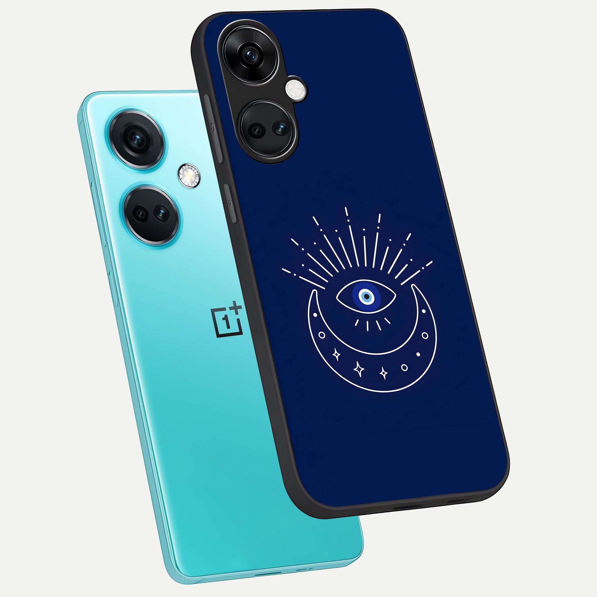  Blue Evil Eye phone case For Oneplus Nord CE3 showing premium glass back cover with detailed artwork