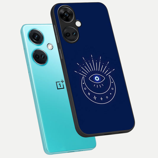  Blue Evil Eye phone case For Oneplus Nord CE3 showing premium glass back cover with detailed artwork