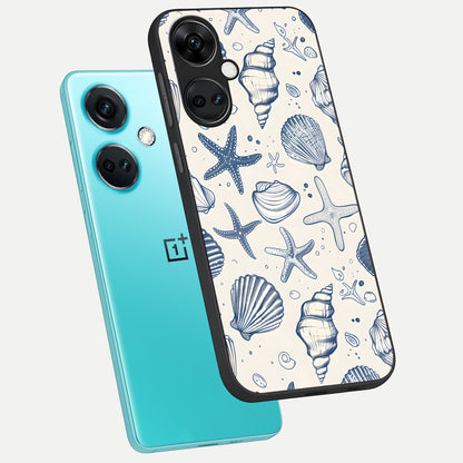  Blue Ocean Outline phone case For Oneplus Nord CE3 showing premium glass back cover with detailed artwork
