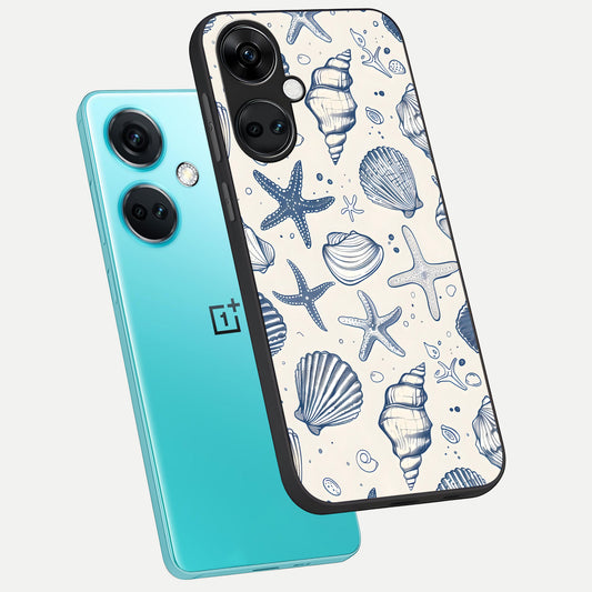  Blue Ocean Outline phone case For Oneplus Nord CE3 showing premium glass back cover with detailed artwork