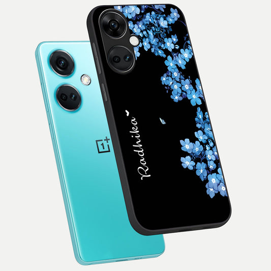  Blue Petal Dream Custom Name phone case For Oneplus Nord CE3 showing premium glass back cover with detailed artwork
