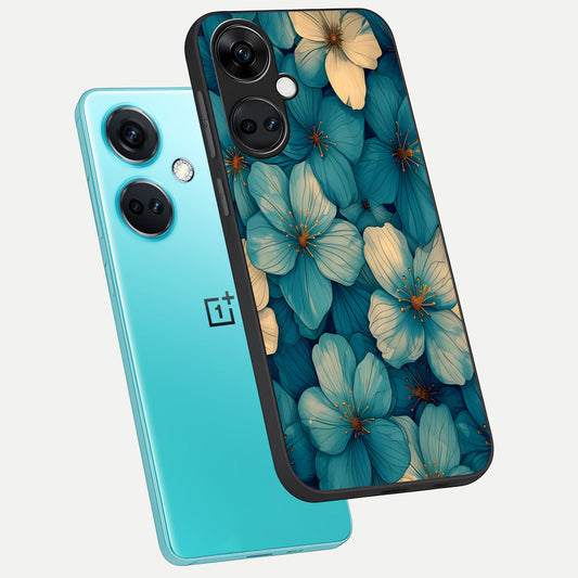  Blue Shade Floral phone case For Oneplus Nord CE3 showing premium glass back cover with detailed artwork