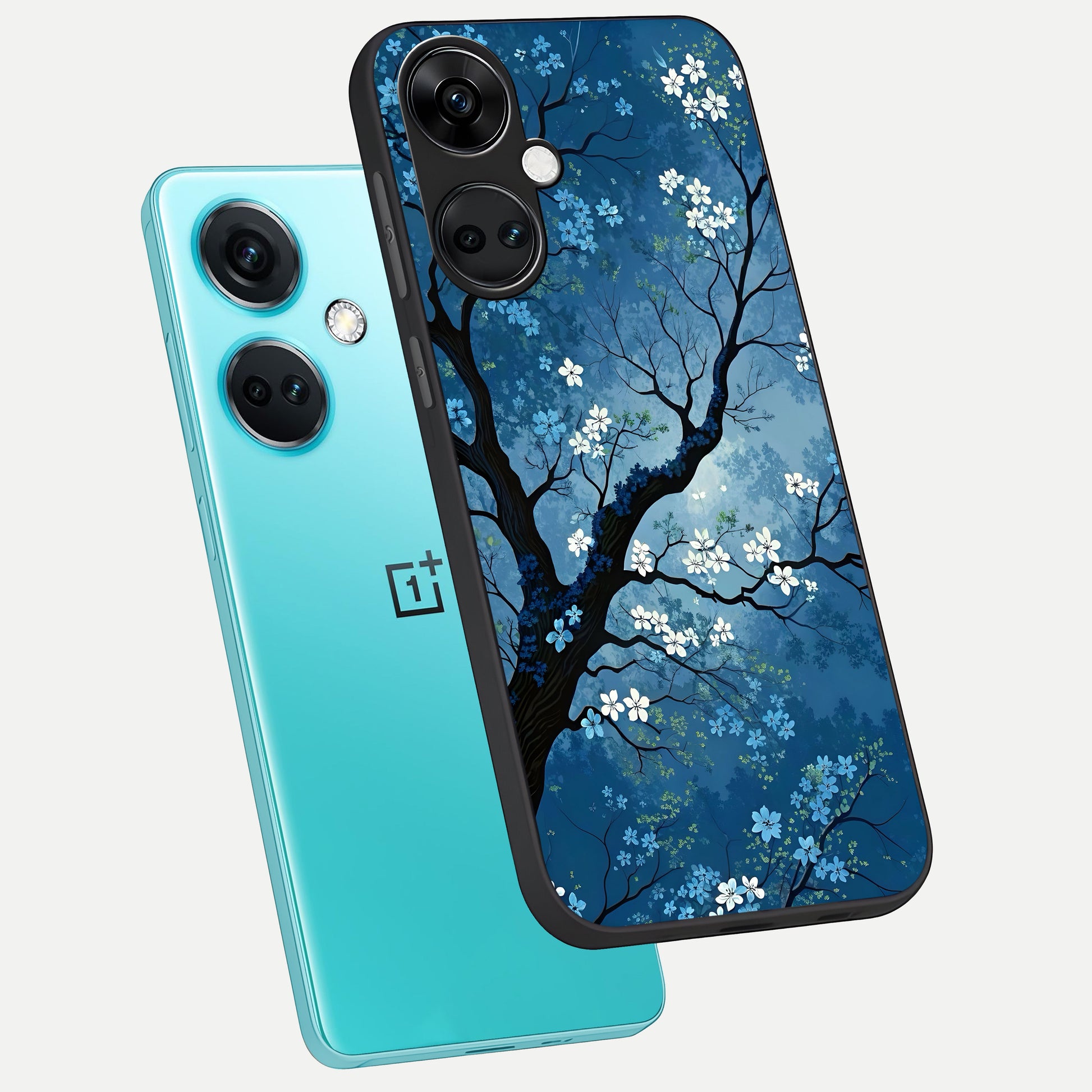  Blue Tree Serenity phone case For Oneplus Nord CE3 showing premium glass back cover with detailed artwork