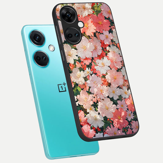  Blush Bloom Field phone case For Oneplus Nord CE3 showing premium glass back cover with detailed artwork