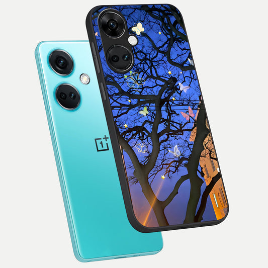  Butterfly Night Magic phone case For Oneplus Nord CE3 showing premium glass back cover with detailed artwork