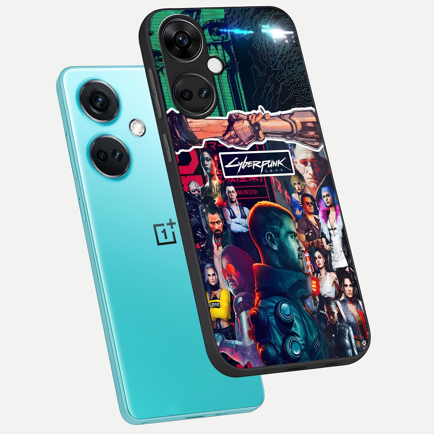  CYBERPUNK Legacy phone case For Oneplus Nord CE3 showing premium glass back cover with detailed artwork