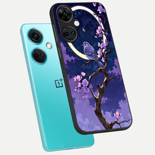  Celestial Bird Blossom phone case For Oneplus Nord CE3 showing premium glass back cover with detailed artwork