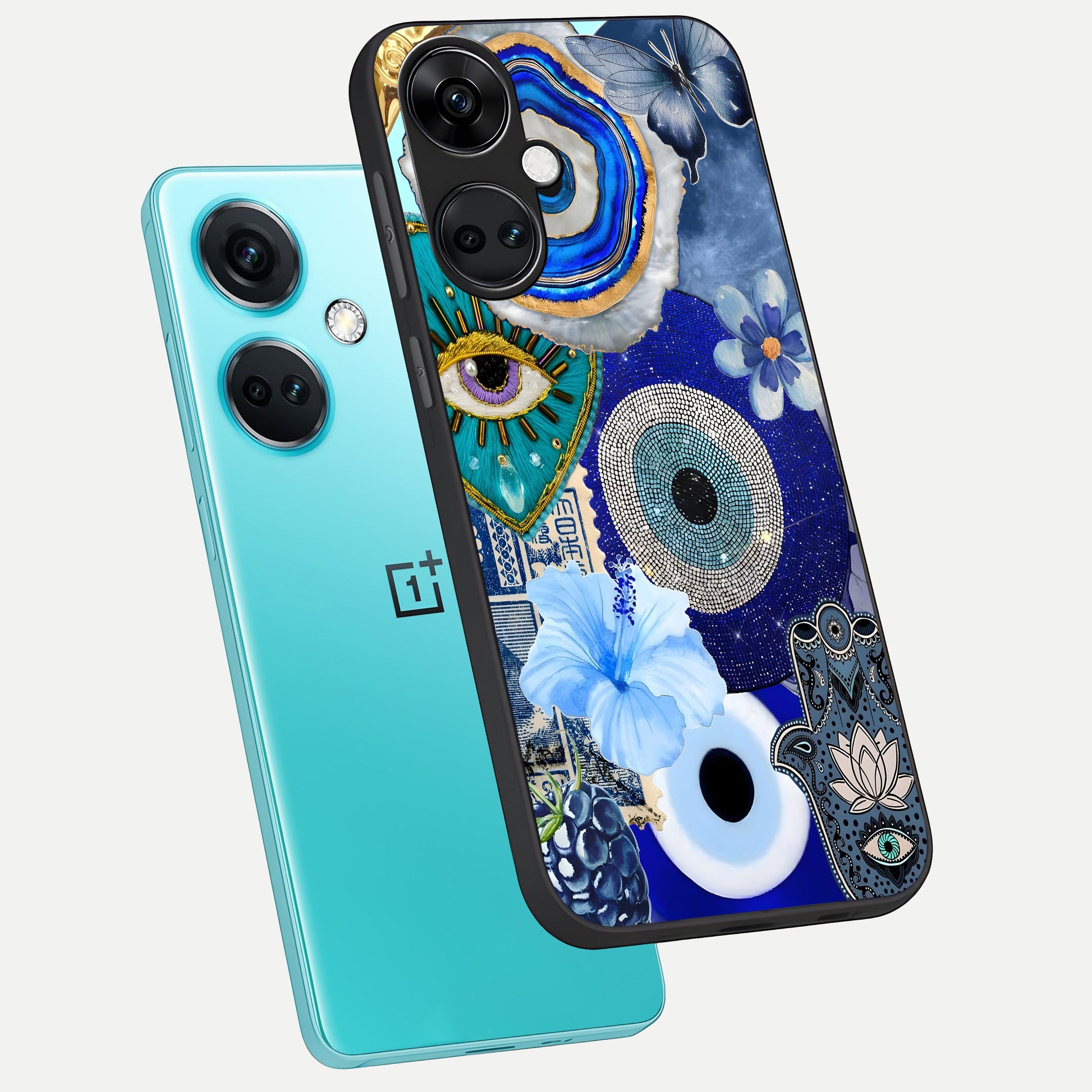  Celestial Blue Vision phone case For Oneplus Nord CE3 showing premium glass back cover with detailed artwork