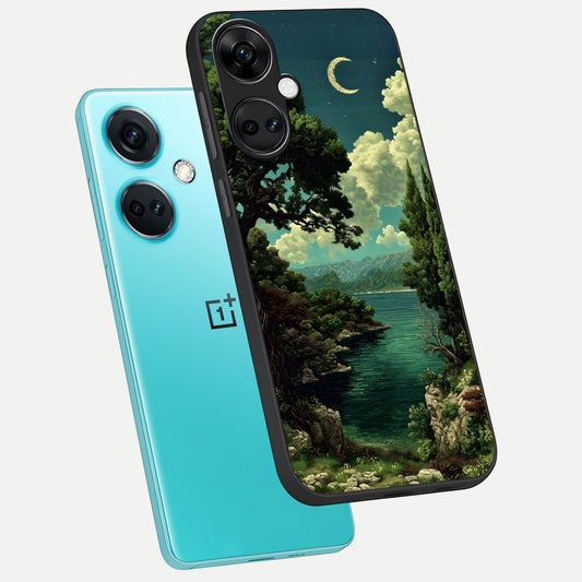  Celestial Lake Peace phone case For Oneplus Nord CE3 showing premium glass back cover with detailed artwork