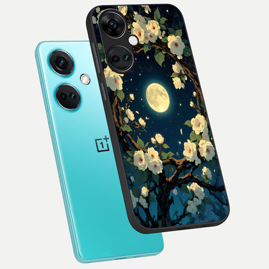  Celestial Moon And Flower phone case For Oneplus Nord CE3 showing premium glass back cover with detailed artwork