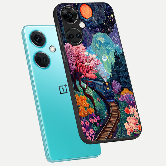  Celestial Train Journey phone case For Oneplus Nord CE3 showing premium glass back cover with detailed artwork