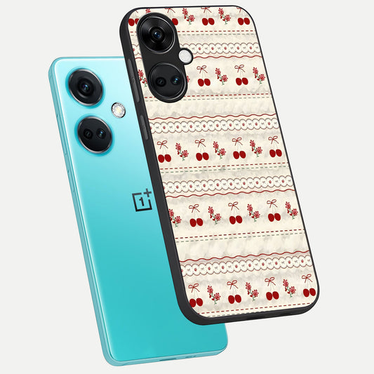  Cherry Bloom Charm phone case For Oneplus Nord CE3 showing premium glass back cover with detailed artwork