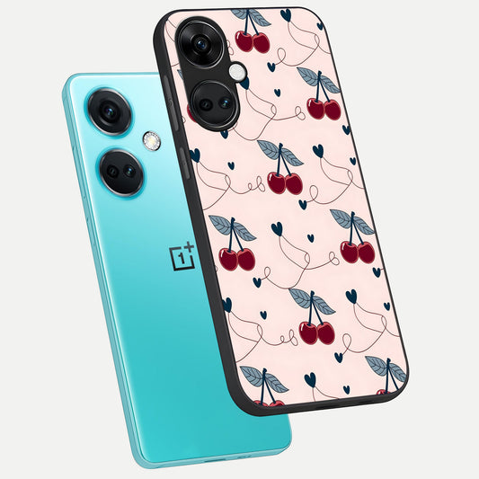  Cherry Heart Line phone case For Oneplus Nord CE3 showing premium glass back cover with detailed artwork