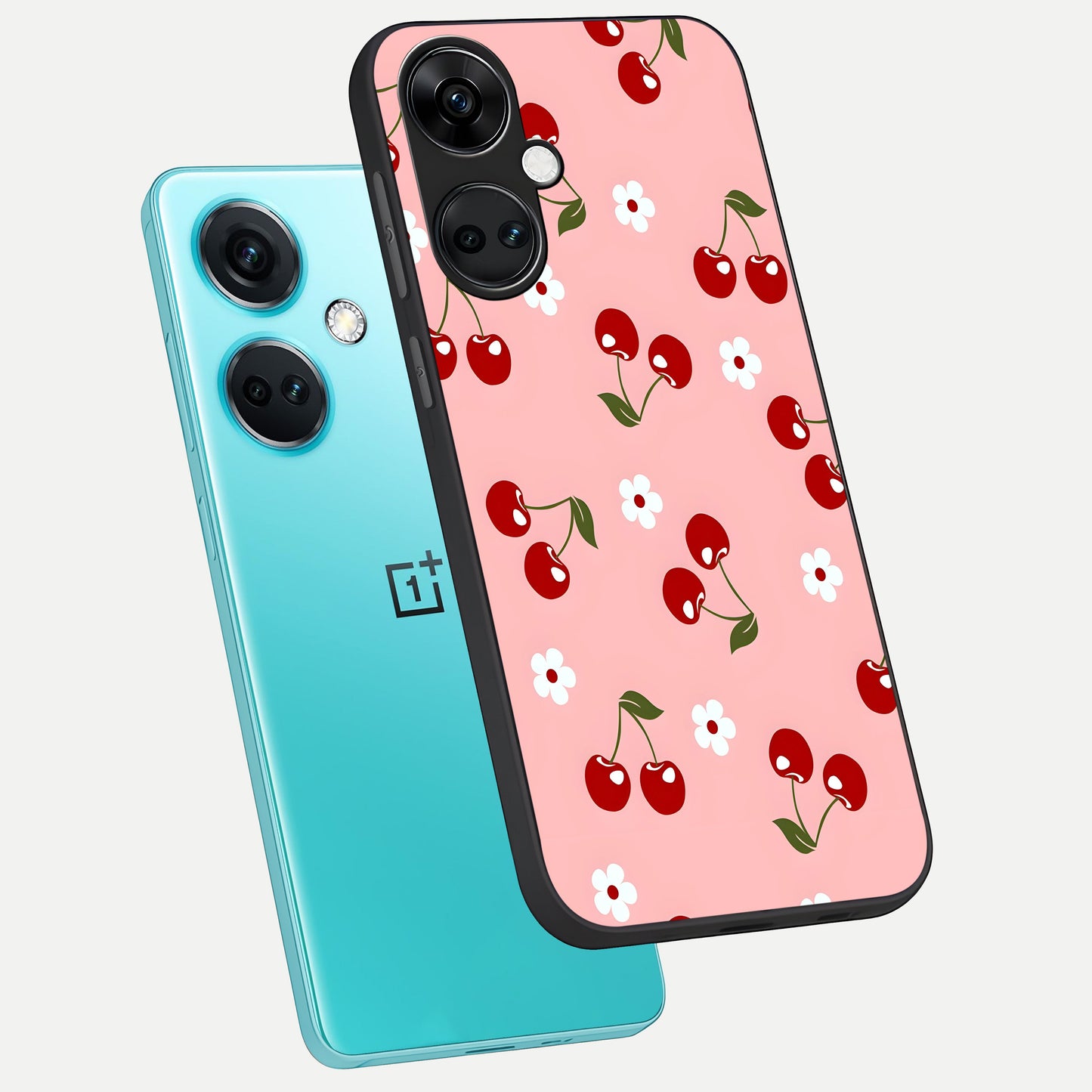  Cherry Love Mood phone case For Oneplus Nord CE3 showing premium glass back cover with detailed artwork