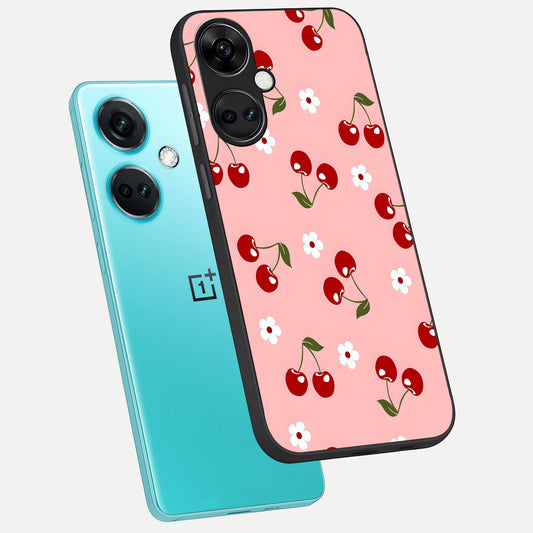  Cherry Love Mood phone case For Oneplus Nord CE3 showing premium glass back cover with detailed artwork