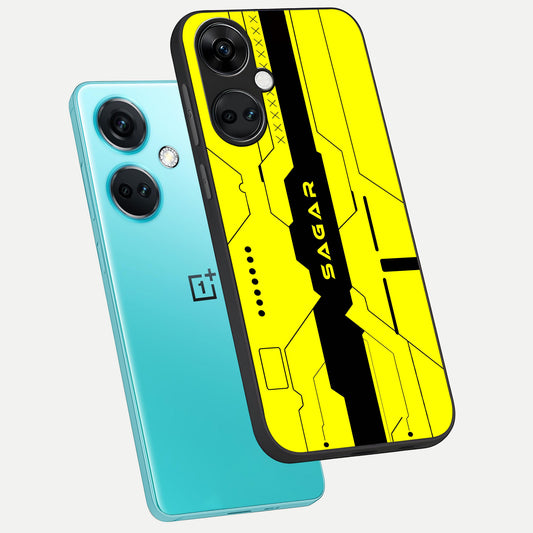  Circuit CYBERPUNK Custom Name phone case For Oneplus Nord CE3 showing premium glass back cover with detailed artwork