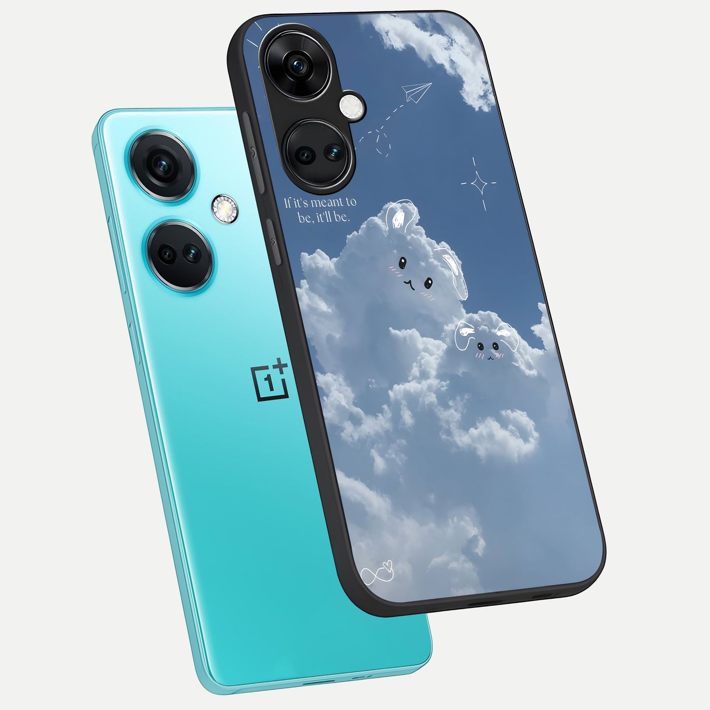  Cloud Bunny Dreams phone case For Oneplus Nord CE3 showing premium glass back cover with detailed artwork