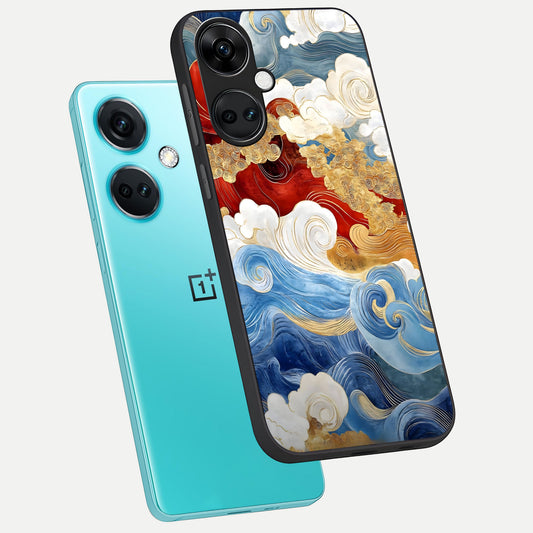  Colored Waves phone case For Oneplus Nord CE3 showing premium glass back cover with detailed artwork