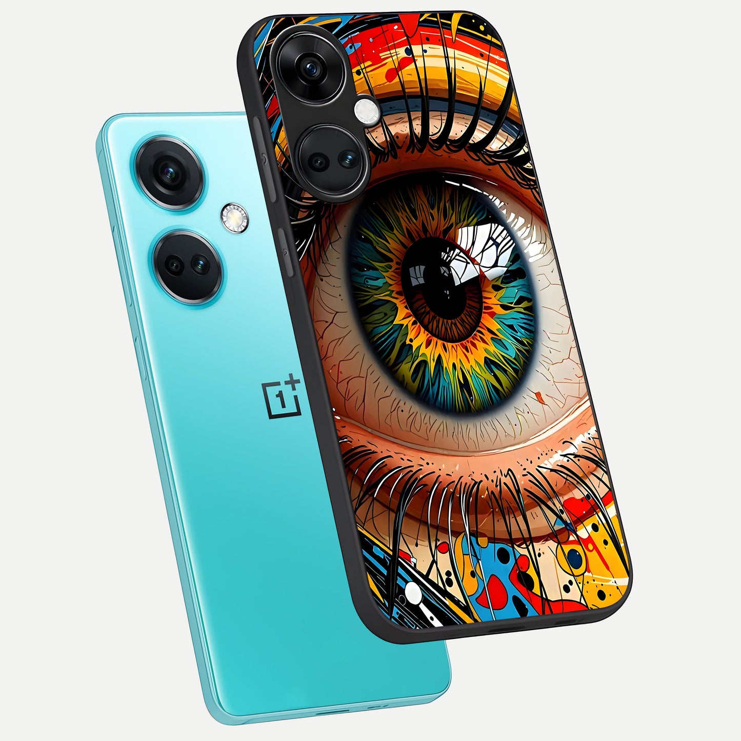  Colorful Eye phone case For Oneplus Nord CE3 showing premium glass back cover with detailed artwork
