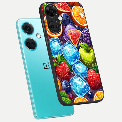  Colorful Fruits with Ice phone case For Oneplus Nord CE3 showing premium glass back cover with detailed artwork