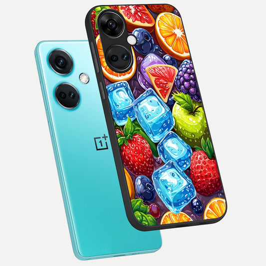  Colorful Fruits with Ice phone case For Oneplus Nord CE3 showing premium glass back cover with detailed artwork