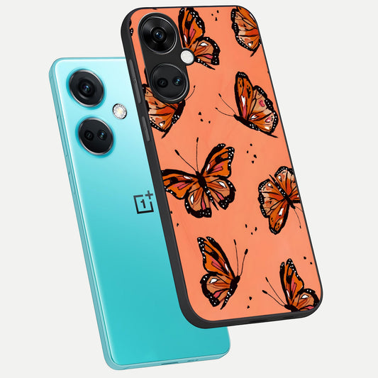  Coral Wing Butterfly phone case For Oneplus Nord CE3 showing premium glass back cover with detailed artwork