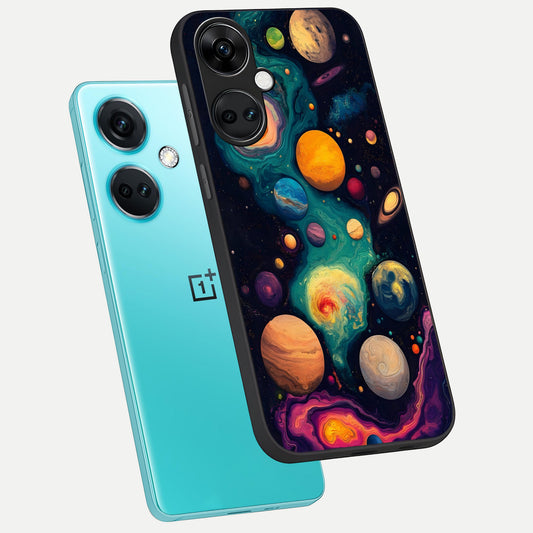  Cosmic Planet Journey phone case For Oneplus Nord CE3 showing premium glass back cover with detailed artwork